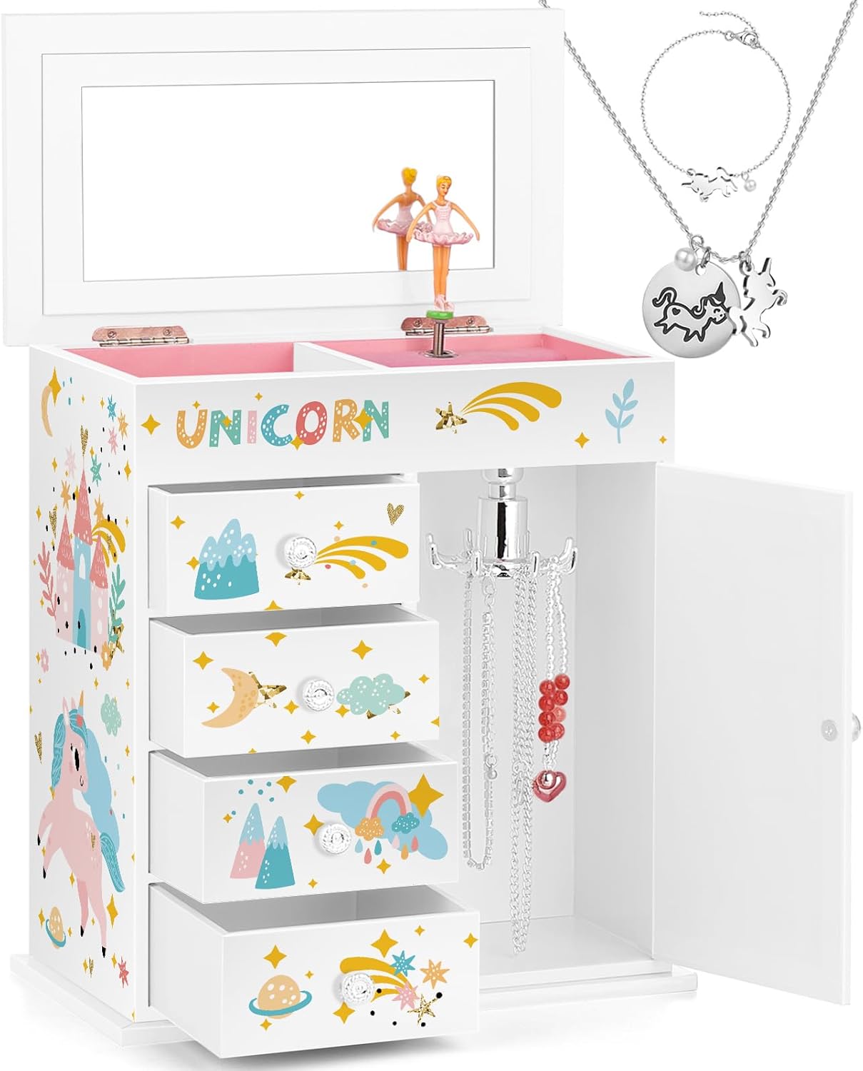 Child opening the efubaby jewelry box on a bedroom table