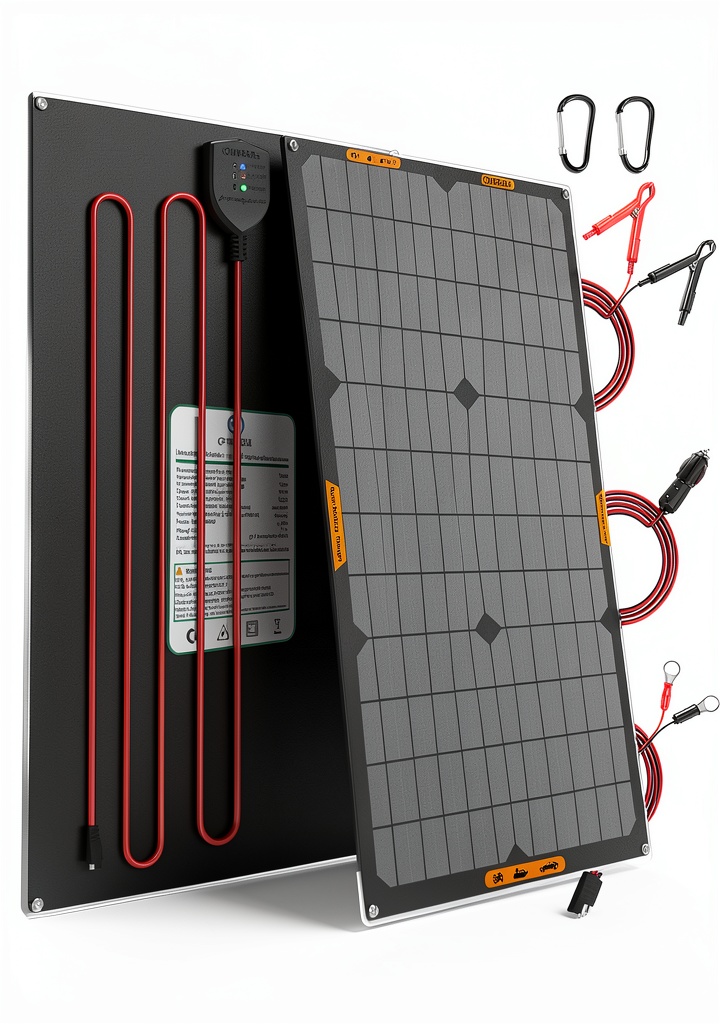 Installing Monocrystalline Solar Charger OYMSAE 30W on a wooden desk