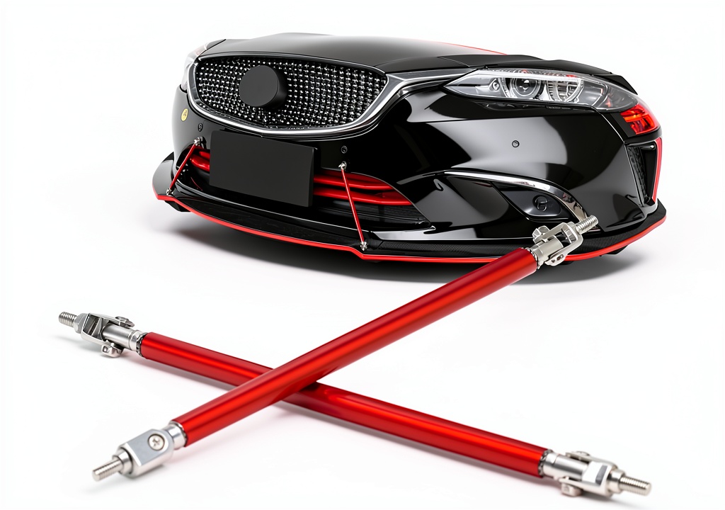 TOMICOB aluminum strut rods installed on a car front splitter