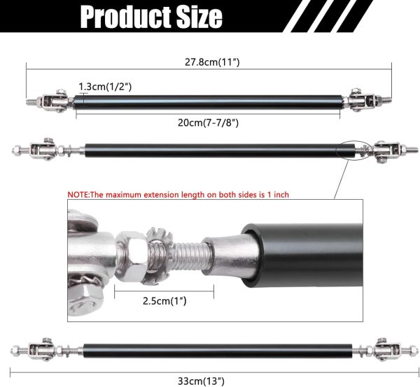 DREAMOTOR Front Bumper Lip Strut Rod Aluminum 8-11 Inch Silver-2